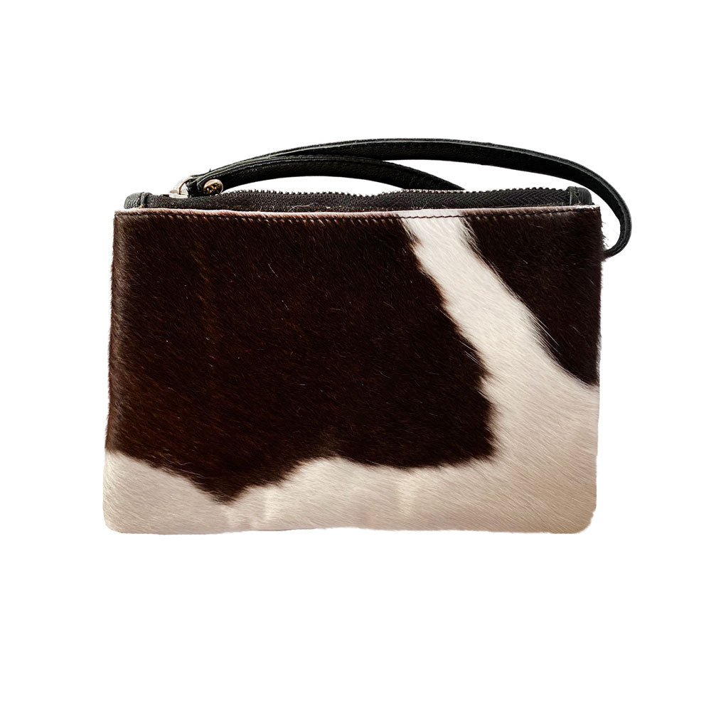 Cowhide Leather Pouch – Zip Closure, Wrist Strap, Canvas Interior