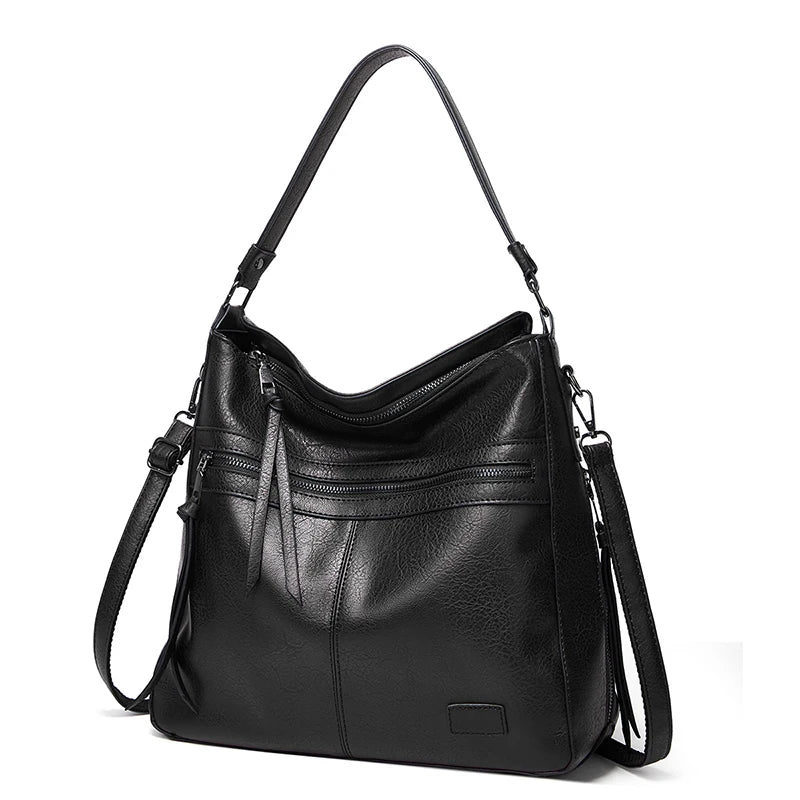 Threaded PU Leather Satchel – Adjustable Shoulder & Crossbody Bag
