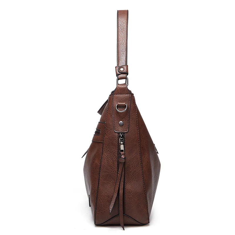 Threaded PU Leather Satchel – Adjustable Shoulder & Crossbody Bag