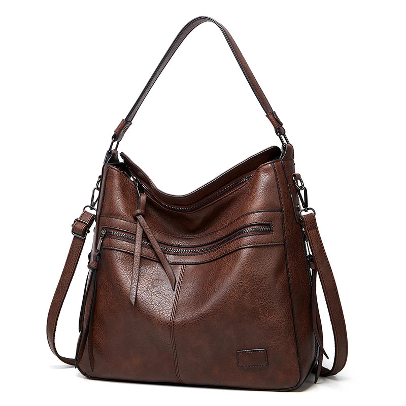 Threaded PU Leather Satchel – Adjustable Shoulder & Crossbody Bag