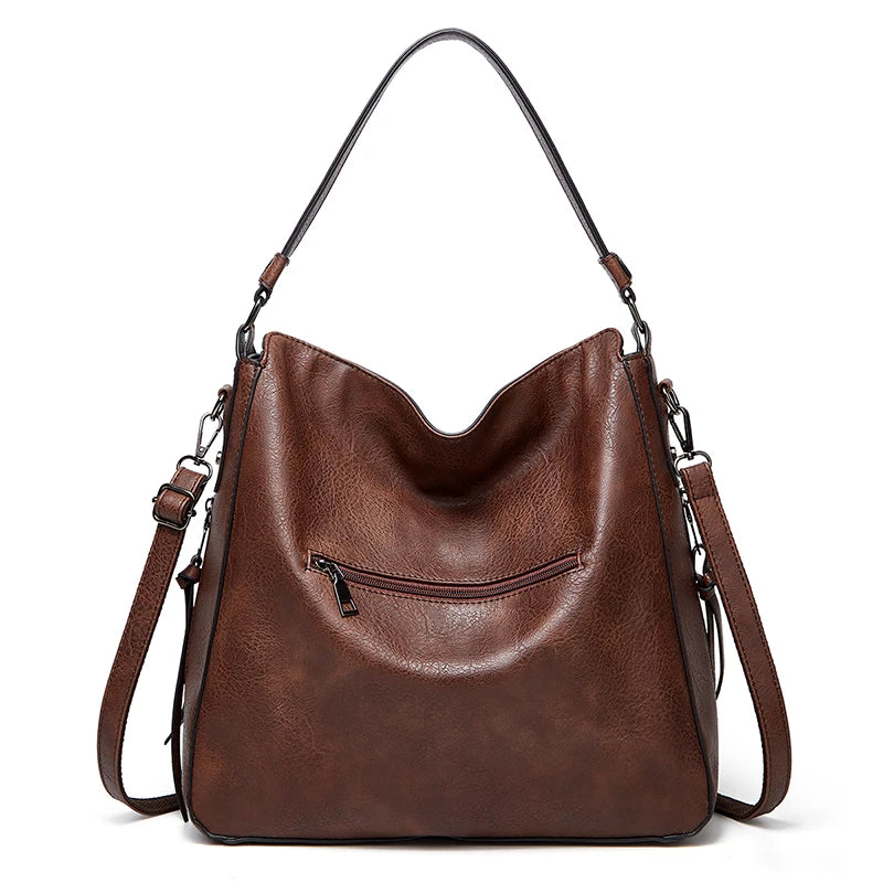 Threaded PU Leather Satchel – Adjustable Shoulder & Crossbody Bag