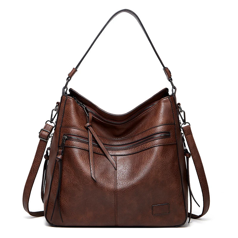 Threaded PU Leather Satchel – Adjustable Shoulder & Crossbody Bag