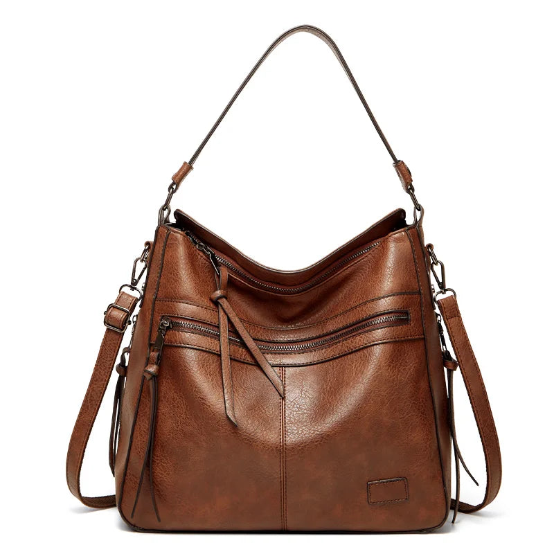 Threaded PU Leather Satchel – Adjustable Shoulder & Crossbody Bag