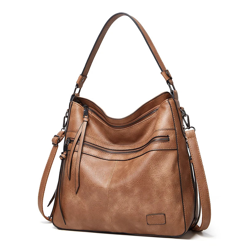Threaded PU Leather Satchel – Adjustable Shoulder & Crossbody Bag