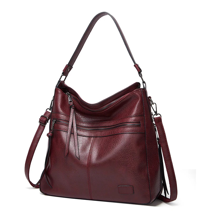 Threaded PU Leather Satchel – Adjustable Shoulder & Crossbody Bag
