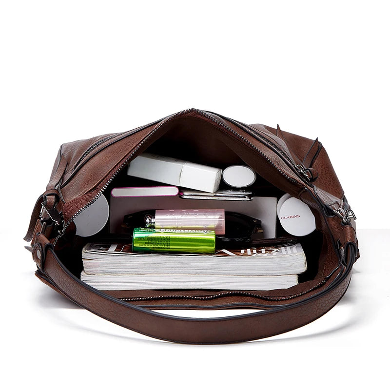 Threaded PU Leather Satchel – Adjustable Shoulder & Crossbody Bag