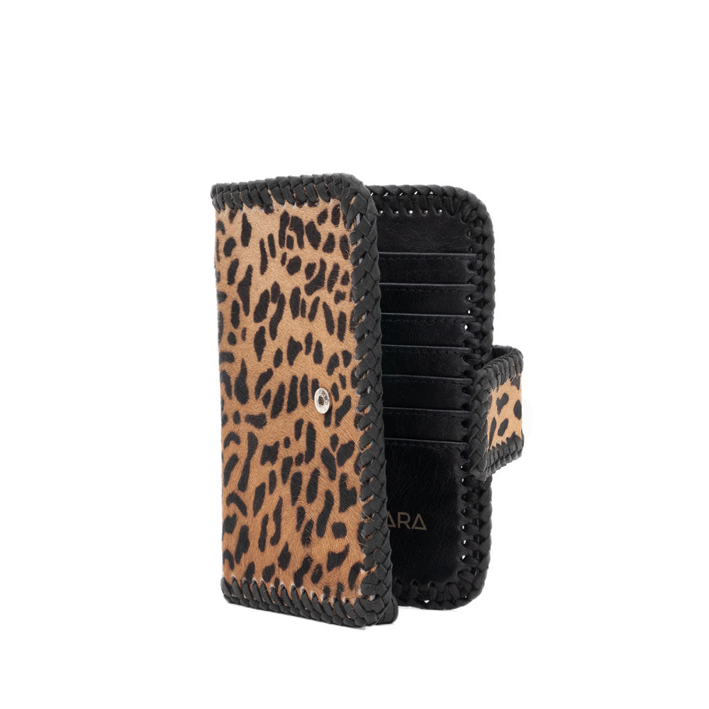 Cowhide Leather Phone Wallet – Braided Detail, Removable Wristlet, Snap Closure