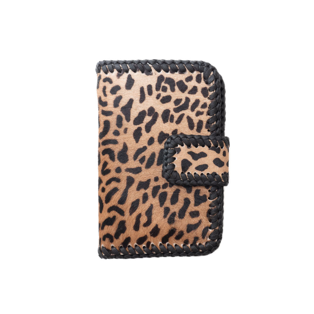 Cowhide Leather Phone Wallet – Braided Detail, Removable Wristlet, Snap Closure