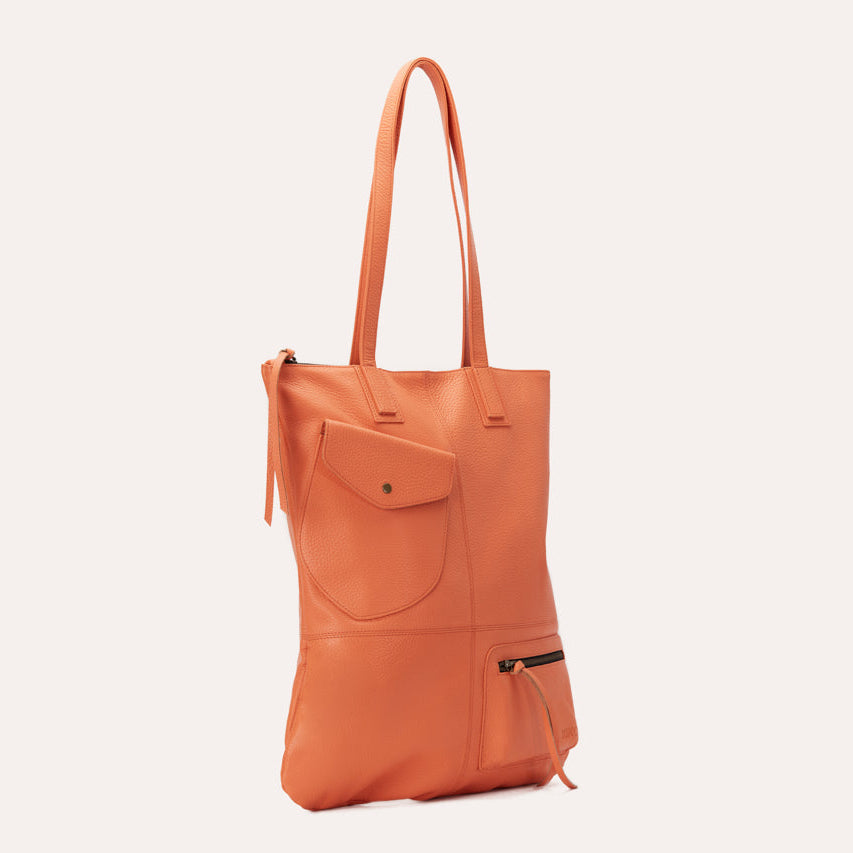 Leather Tote Bag – Convertible, Plaid Lined, Exterior Pockets