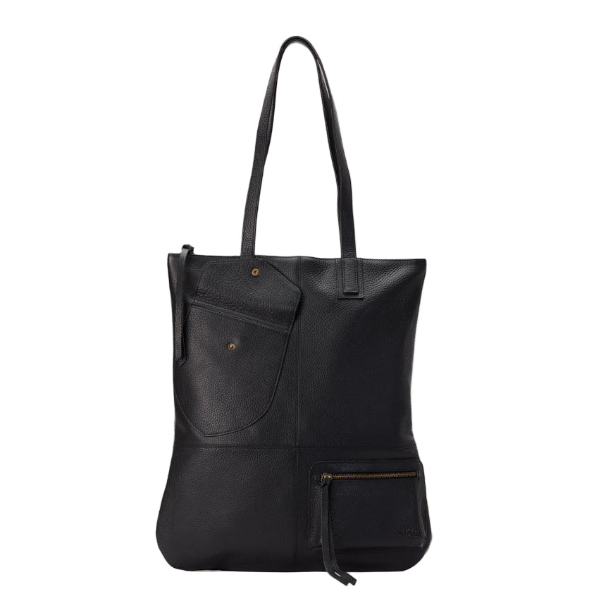 Leather Tote Bag – Convertible, Plaid Lined, Exterior Pockets