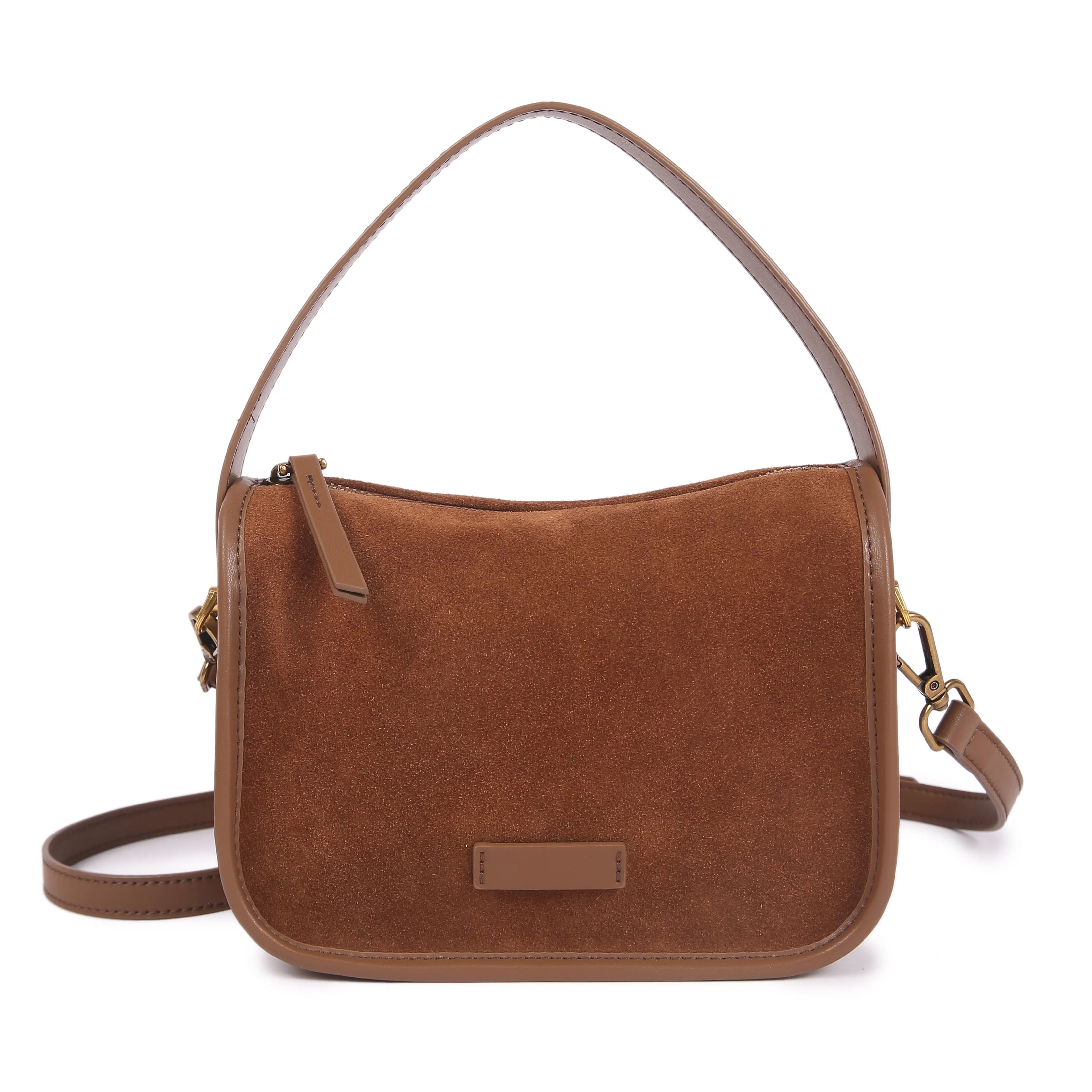 Suede & Cowhide Leather Satchel – Adjustable Shoulder Crossbody Bag