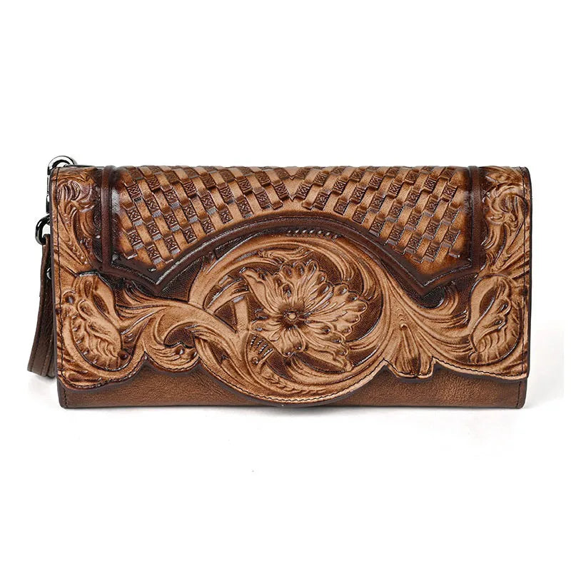Handcrafted Floral Cowhide Wallet – Large Leather Coin & Card Purse