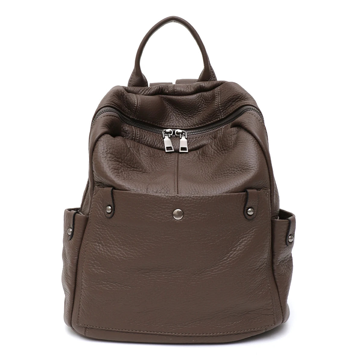 Soft Cowhide Leather Backpack – Spacious Multi-Pocket Everyday Bag