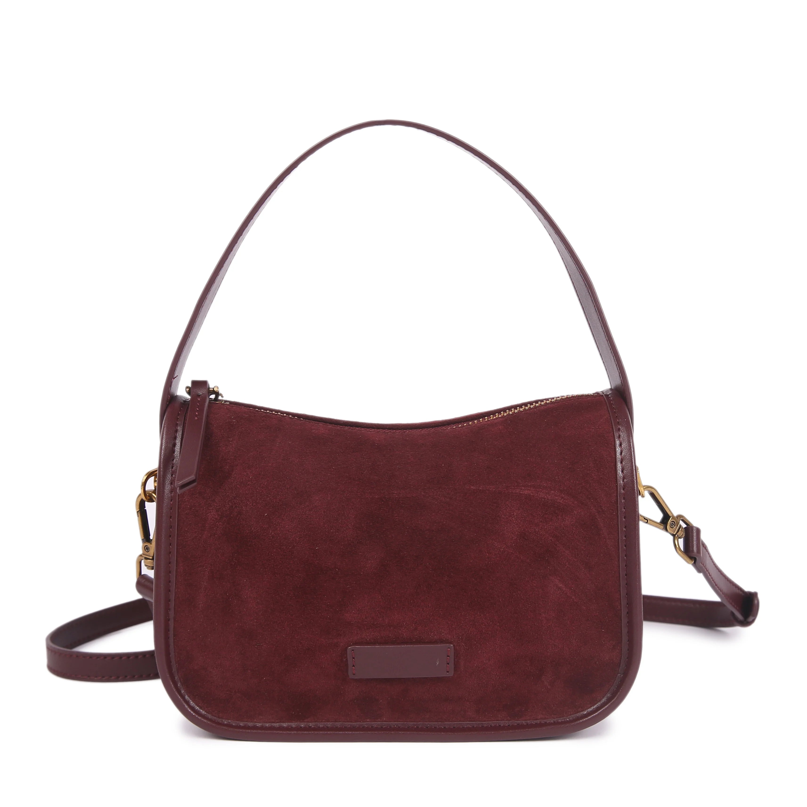 Suede & Cowhide Leather Satchel – Adjustable Shoulder Crossbody Bag