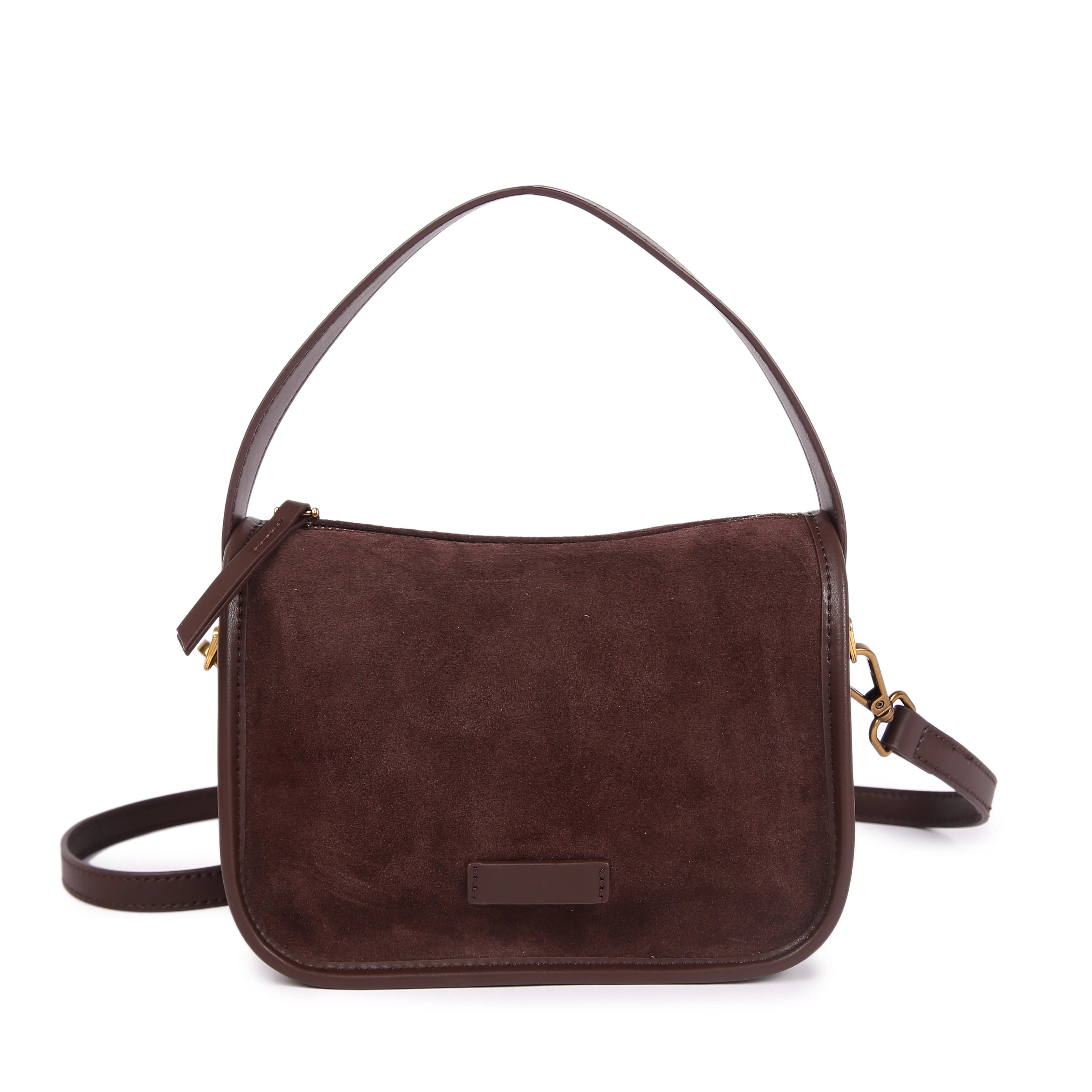 Suede & Cowhide Leather Satchel – Adjustable Shoulder Crossbody Bag