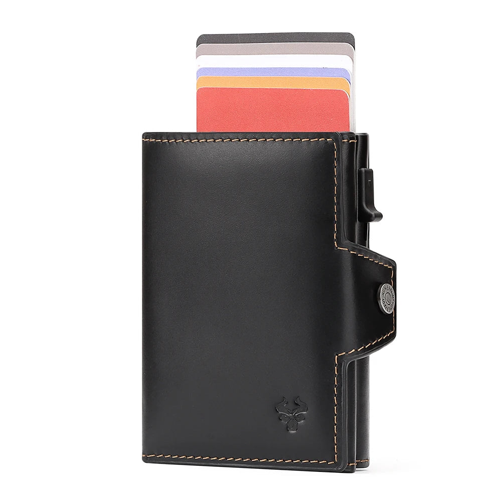 Crazy Horse Leather Pop-Up Card Holder – RFID Slim Wallet