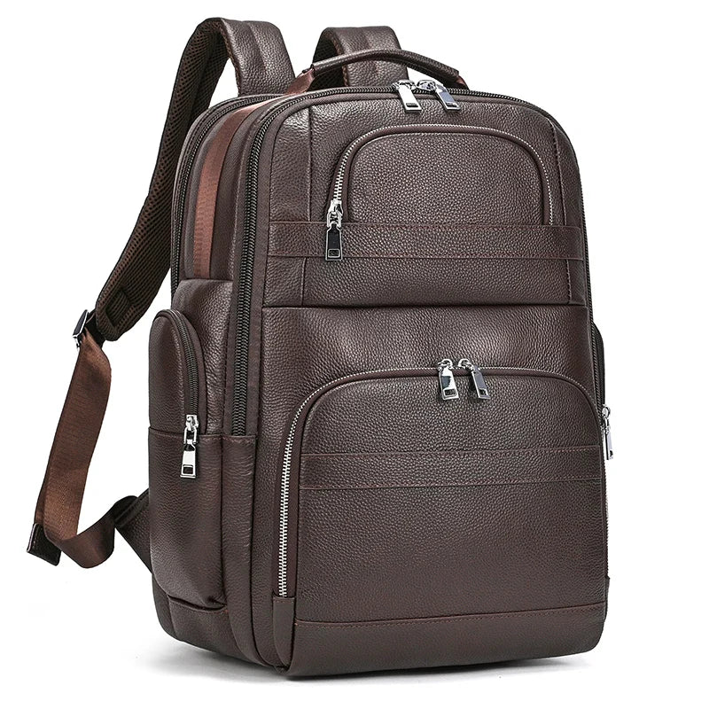 Crazy Horse Leather Laptop Backpack – Men’s 17-Inch Travel Bag