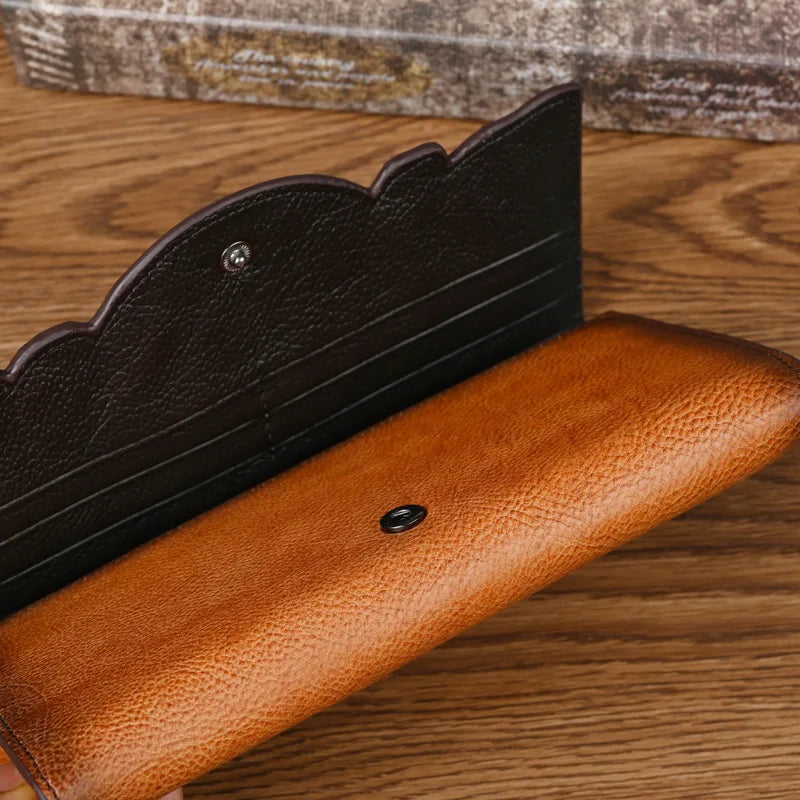 Handcrafted Floral Cowhide Wallet – Large Leather Coin & Card Purse