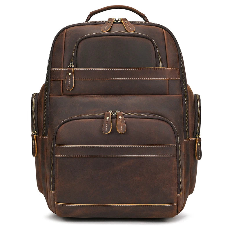 Crazy Horse Leather Laptop Backpack – Men’s 17-Inch Travel Bag