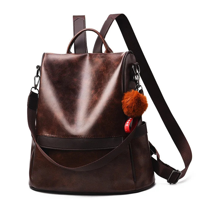 Vintage PU Leather Women’s Backpack – Classic Leisure Shoulder Bag