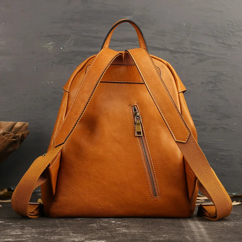 Vintage Cowhide Leather Backpack – Spacious Travel Daypack