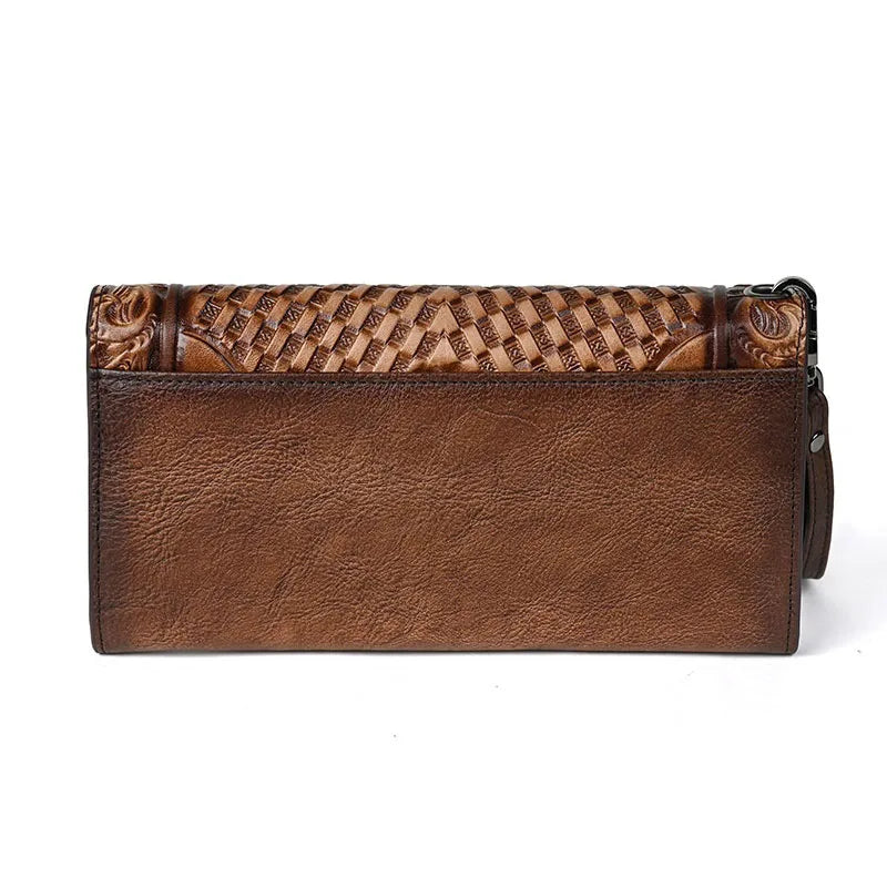 Handcrafted Floral Cowhide Wallet – Large Leather Coin & Card Purse