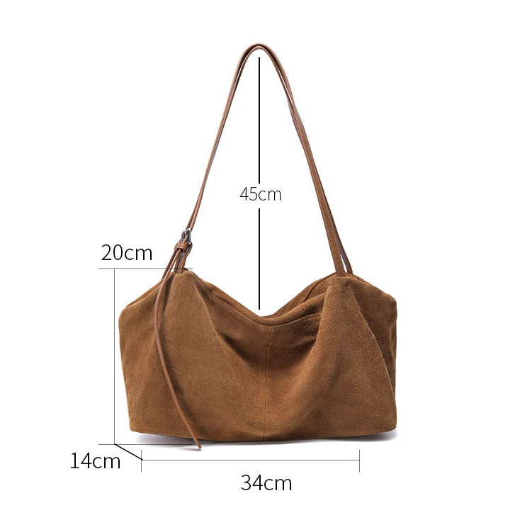 Women’s Suede Cowhide Leather Shoulder Bag – Soft Casual Tote