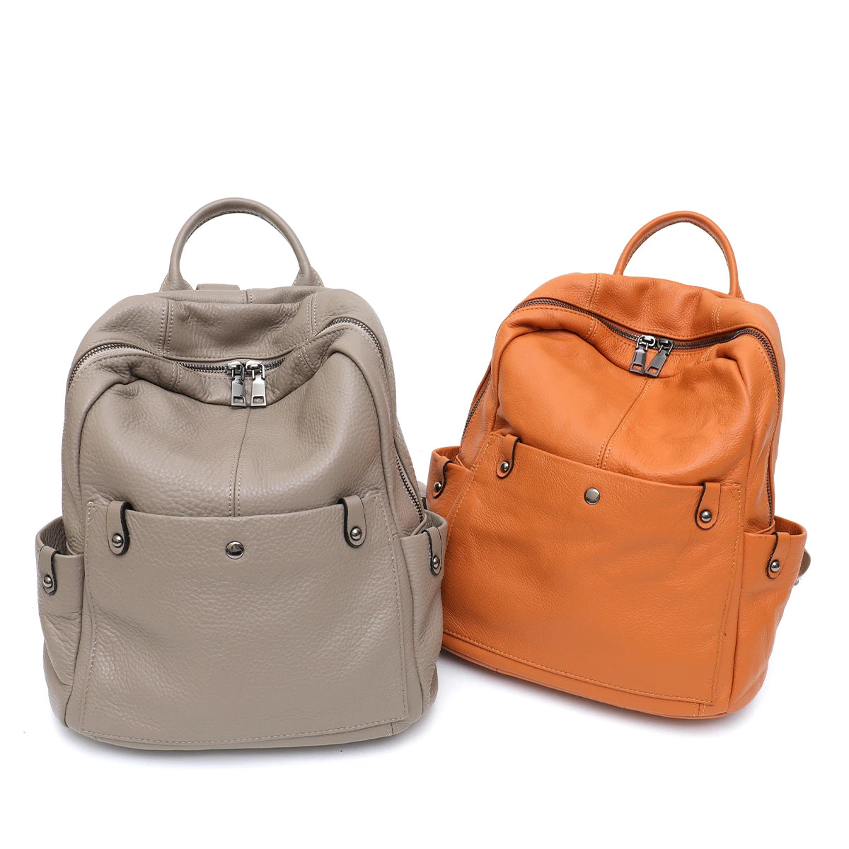 Soft Cowhide Leather Backpack – Spacious Multi-Pocket Everyday Bag