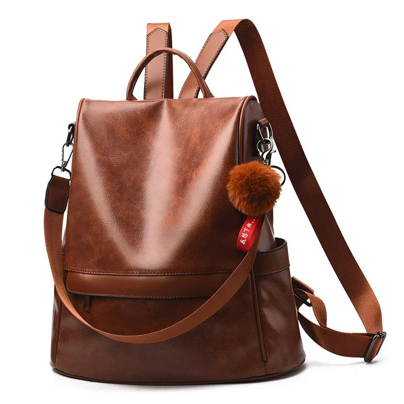 Vintage PU Leather Women’s Backpack – Classic Leisure Shoulder Bag