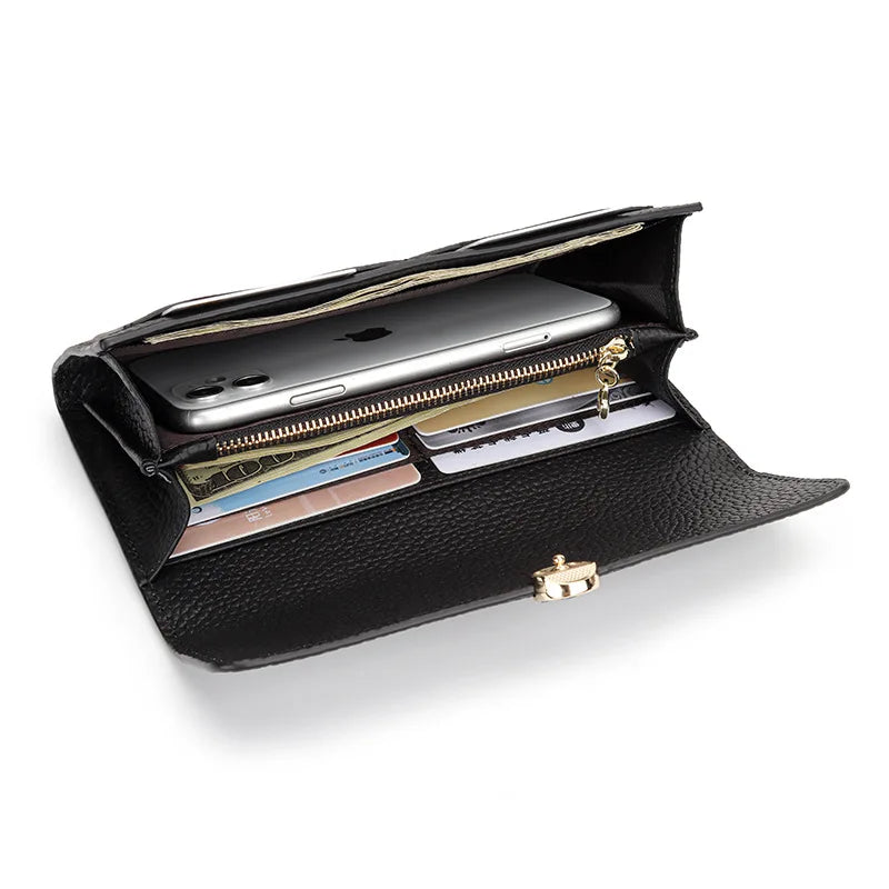 Women’s Cowhide Leather Long Wallet – Organiser Clutch