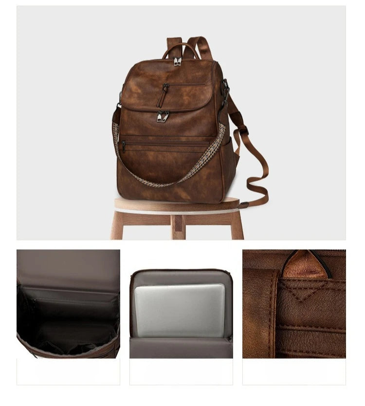 Large PU Leather Laptop Backpack – Women's 15.6