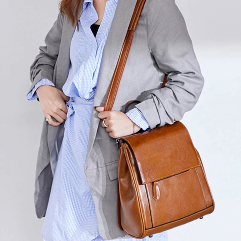 Women’s Oil Wax Leather Backpack – Retro Laptop Carrier