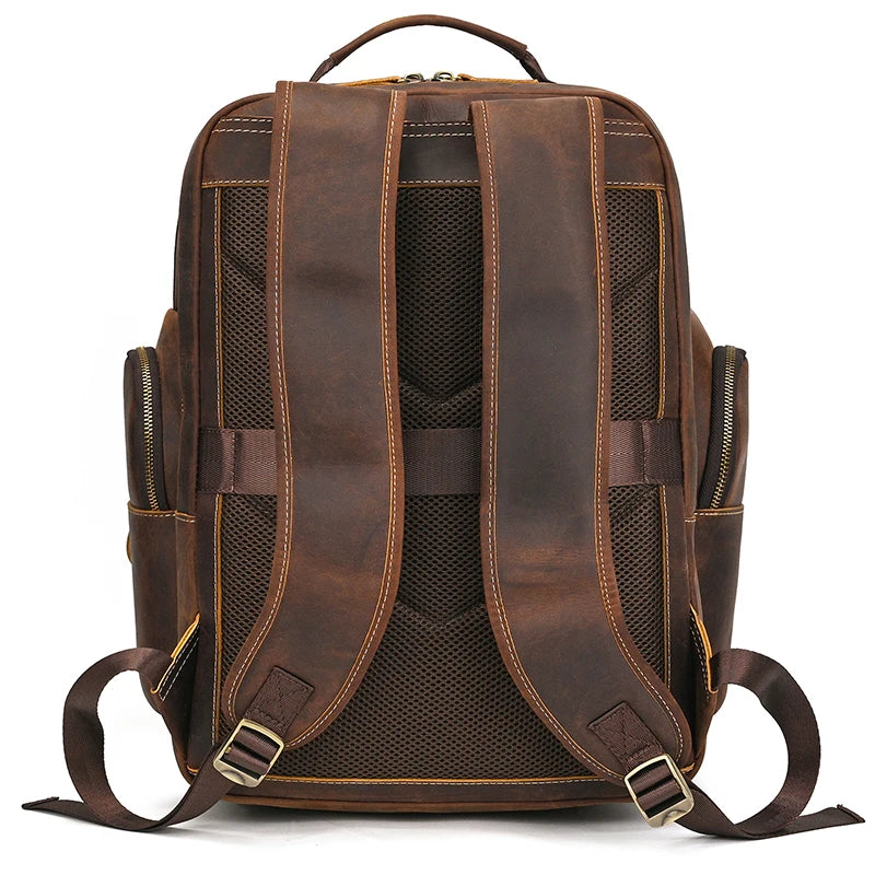 Crazy Horse Leather Laptop Backpack – Men’s 17-Inch Travel Bag