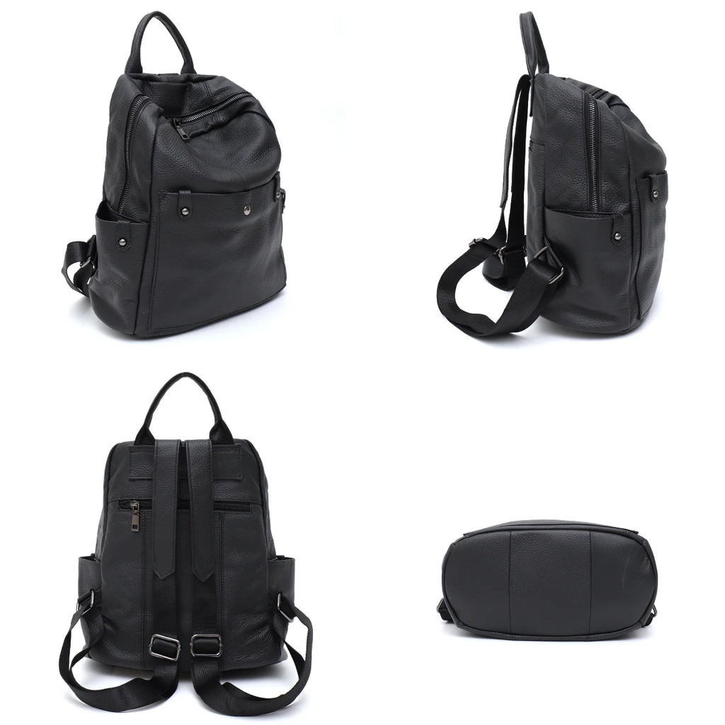 Soft Cowhide Leather Backpack – Spacious Multi-Pocket Everyday Bag