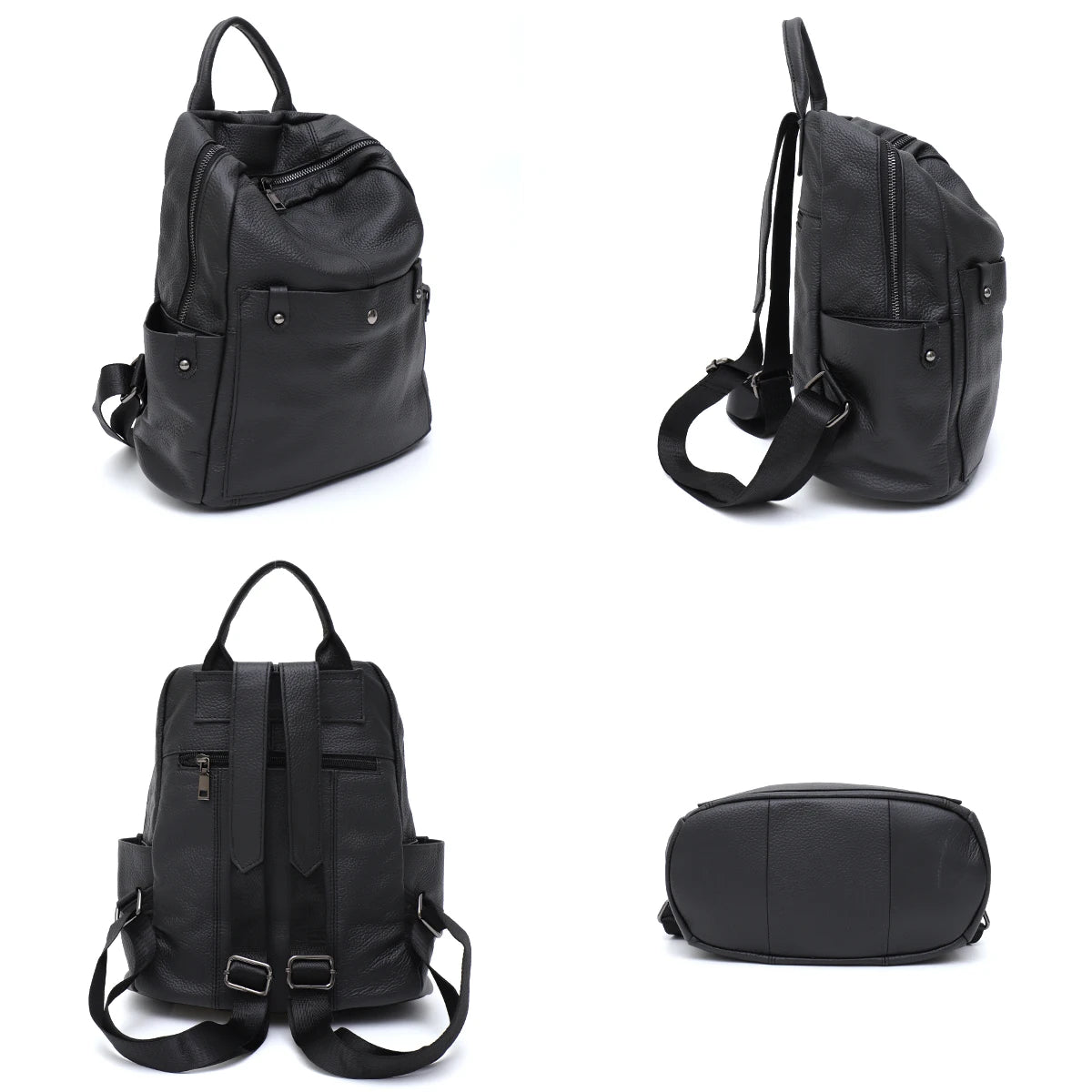 Soft Cowhide Leather Backpack – Spacious Multi-Pocket Everyday Bag