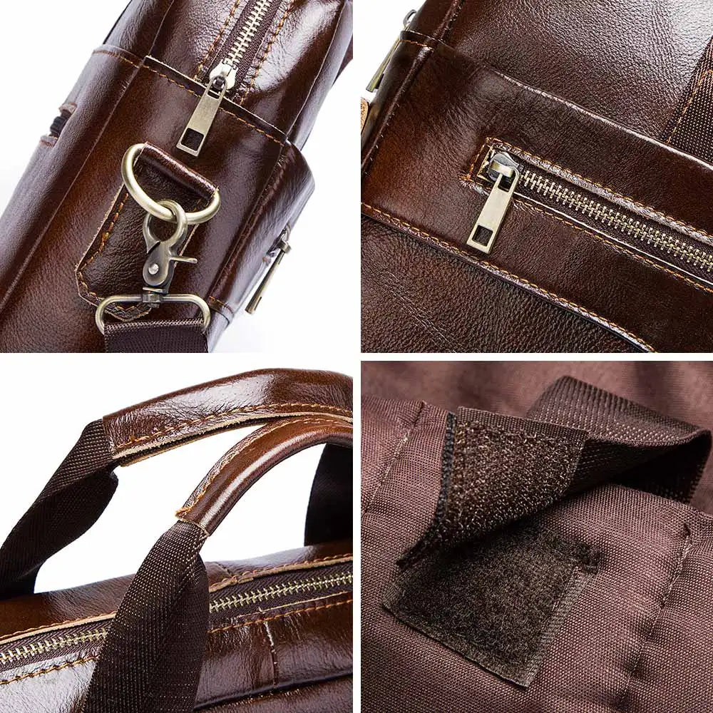Leather Business Laptop Briefcase – Men’s Shoulder & Hand Carry