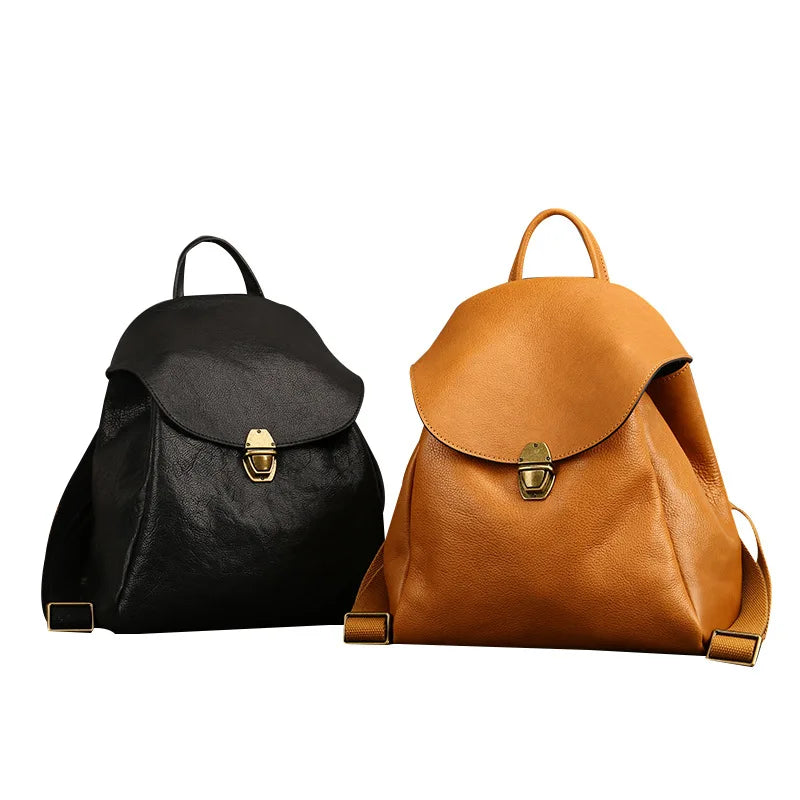 Vintage Cowhide Leather Backpack – Spacious Travel Daypack