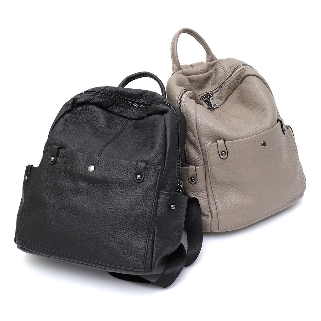 Soft Cowhide Leather Backpack – Spacious Multi-Pocket Everyday Bag