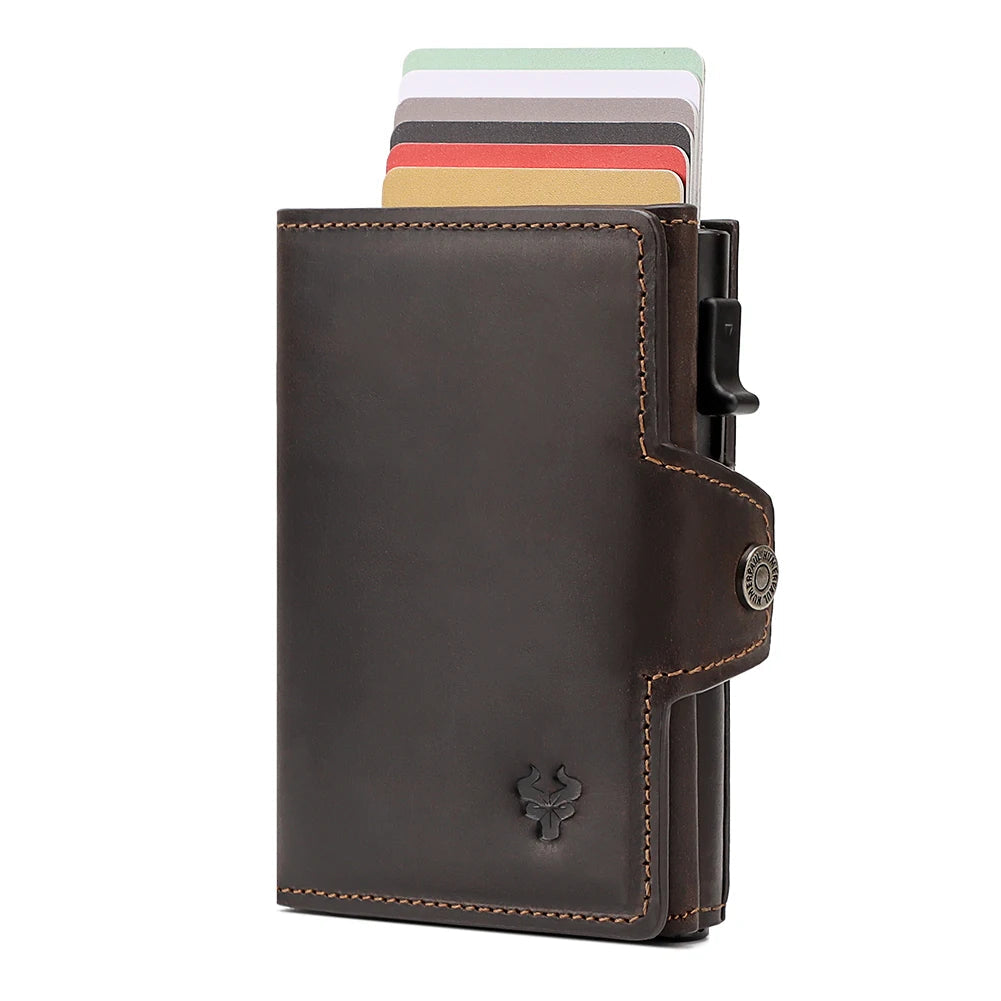 Crazy Horse Leather Pop-Up Card Holder – RFID Slim Wallet