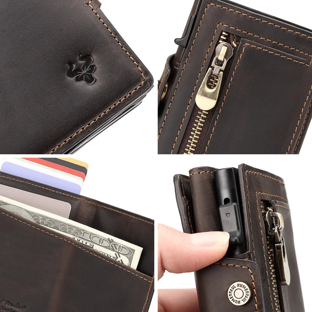 Crazy Horse Leather Pop-Up Card Holder – RFID Slim Wallet