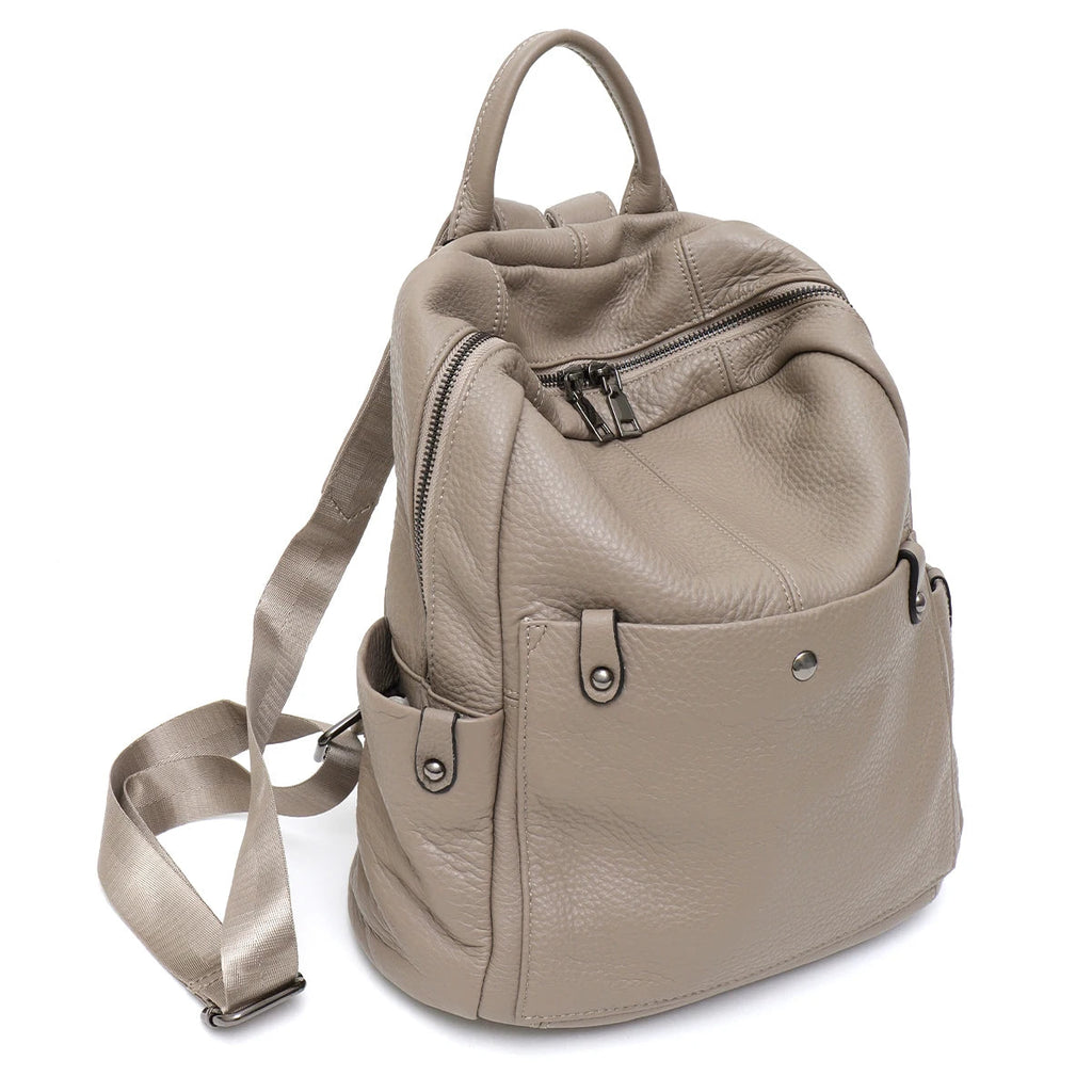 Soft Cowhide Leather Backpack – Spacious Multi-Pocket Everyday Bag