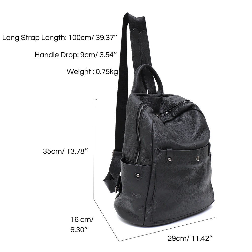 Soft Cowhide Leather Backpack – Spacious Multi-Pocket Everyday Bag