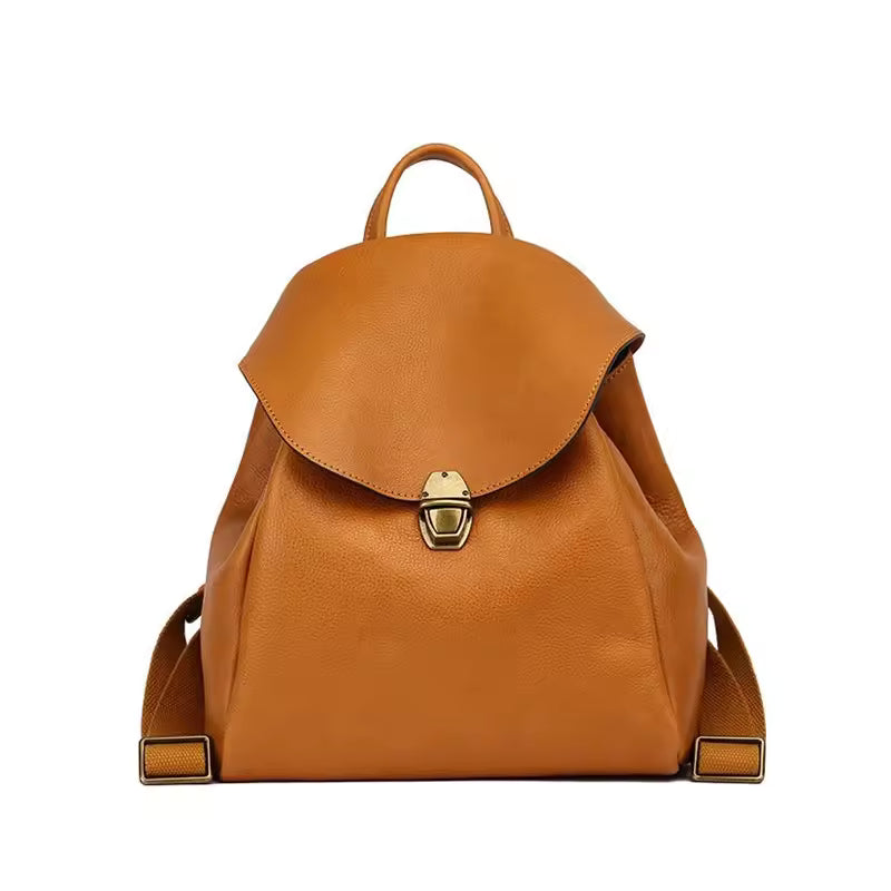 Vintage Cowhide Leather Backpack – Spacious Travel Daypack