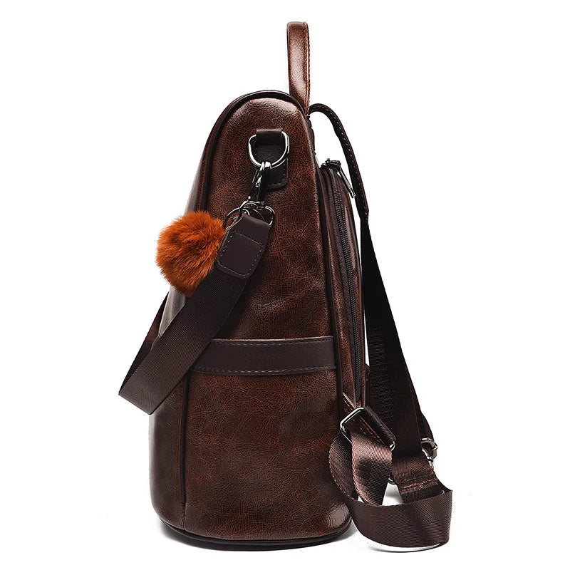 Vintage PU Leather Women’s Backpack – Classic Leisure Shoulder Bag