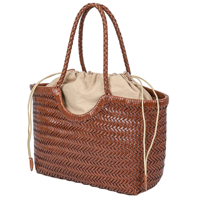 Handwoven Cowhide Vintage Shopping Bag – Casual Bucket Tote
