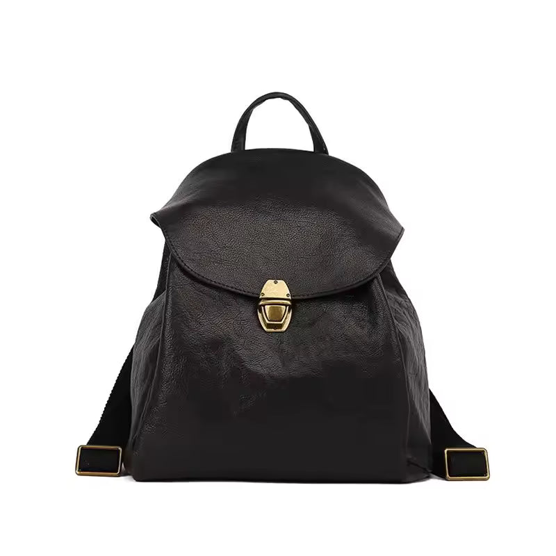 Vintage Cowhide Leather Backpack – Spacious Travel Daypack