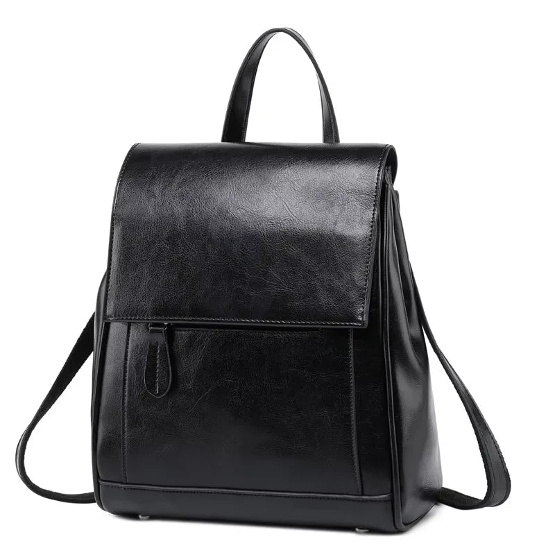 Women’s Oil Wax Leather Backpack – Retro Laptop Carrier