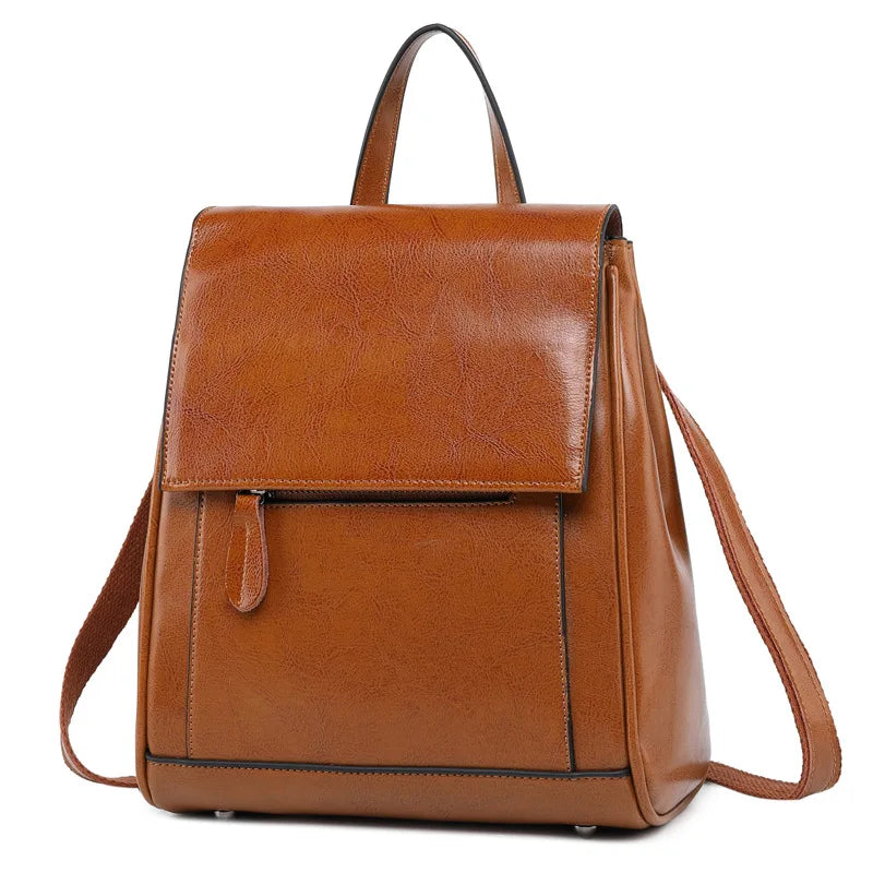 Women’s Oil Wax Leather Backpack – Retro Laptop Carrier