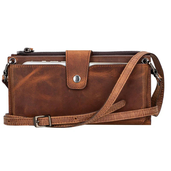 Leather Women's Cell Phone Wallet with Strap – Crossbody, Multi-Compartment
