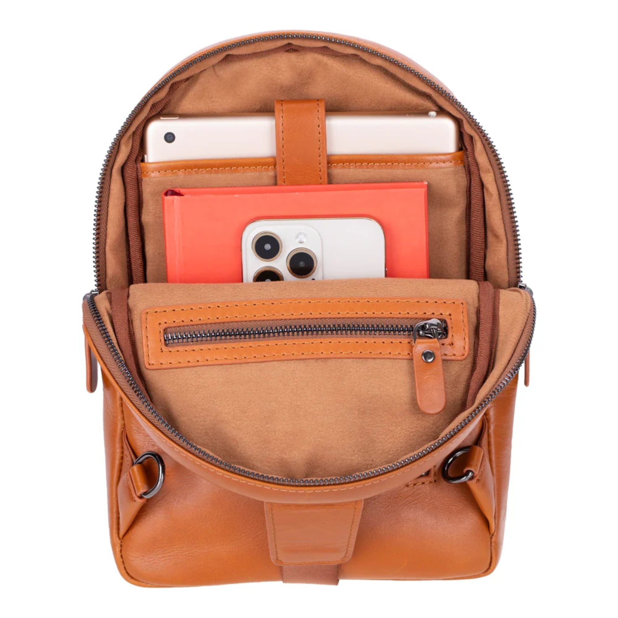 Leather Crossbody Bag – Unisex, Multiple Zipper Pockets, Suede-Lined Interior